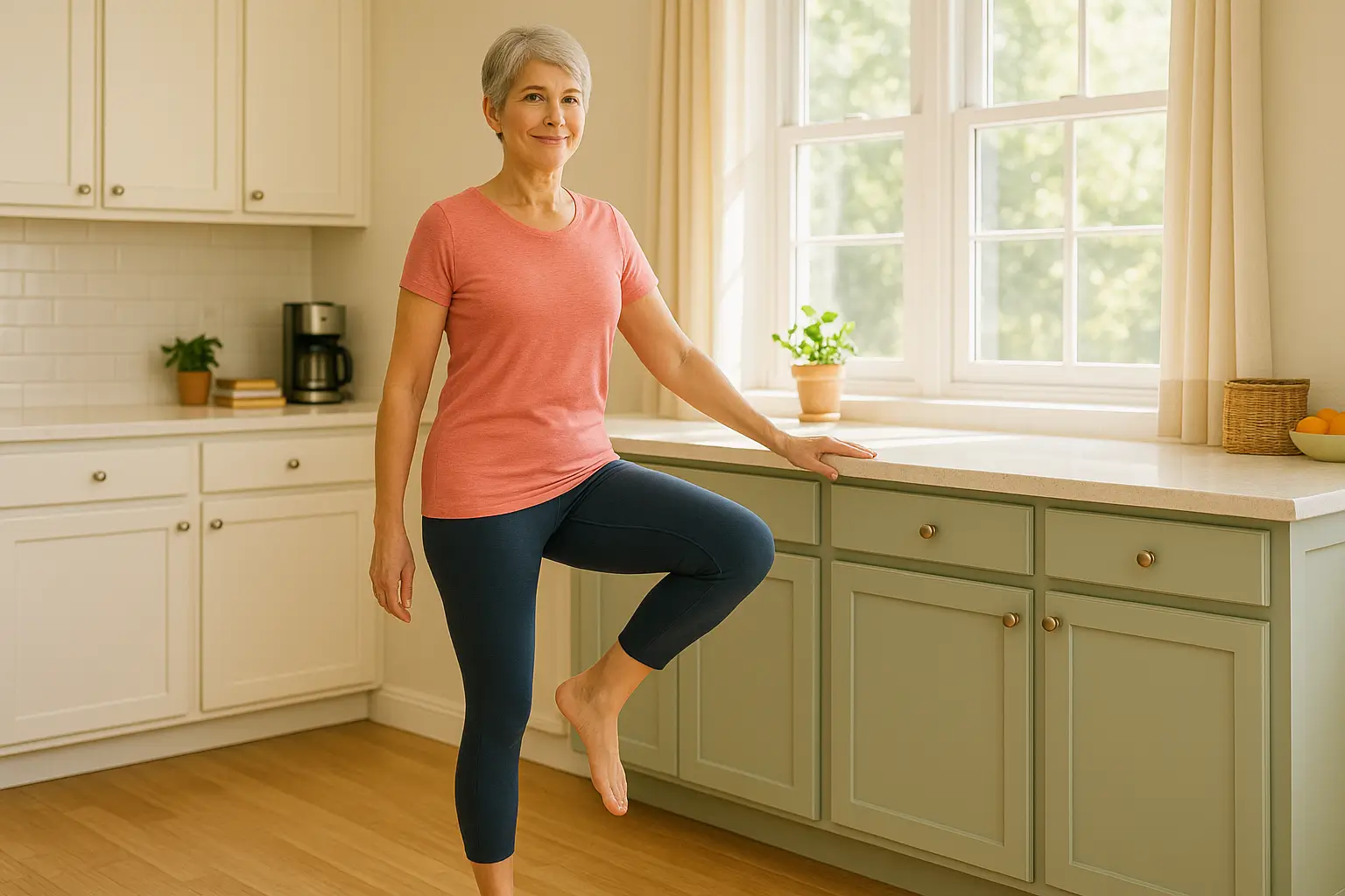 Senior woman doing balance pose