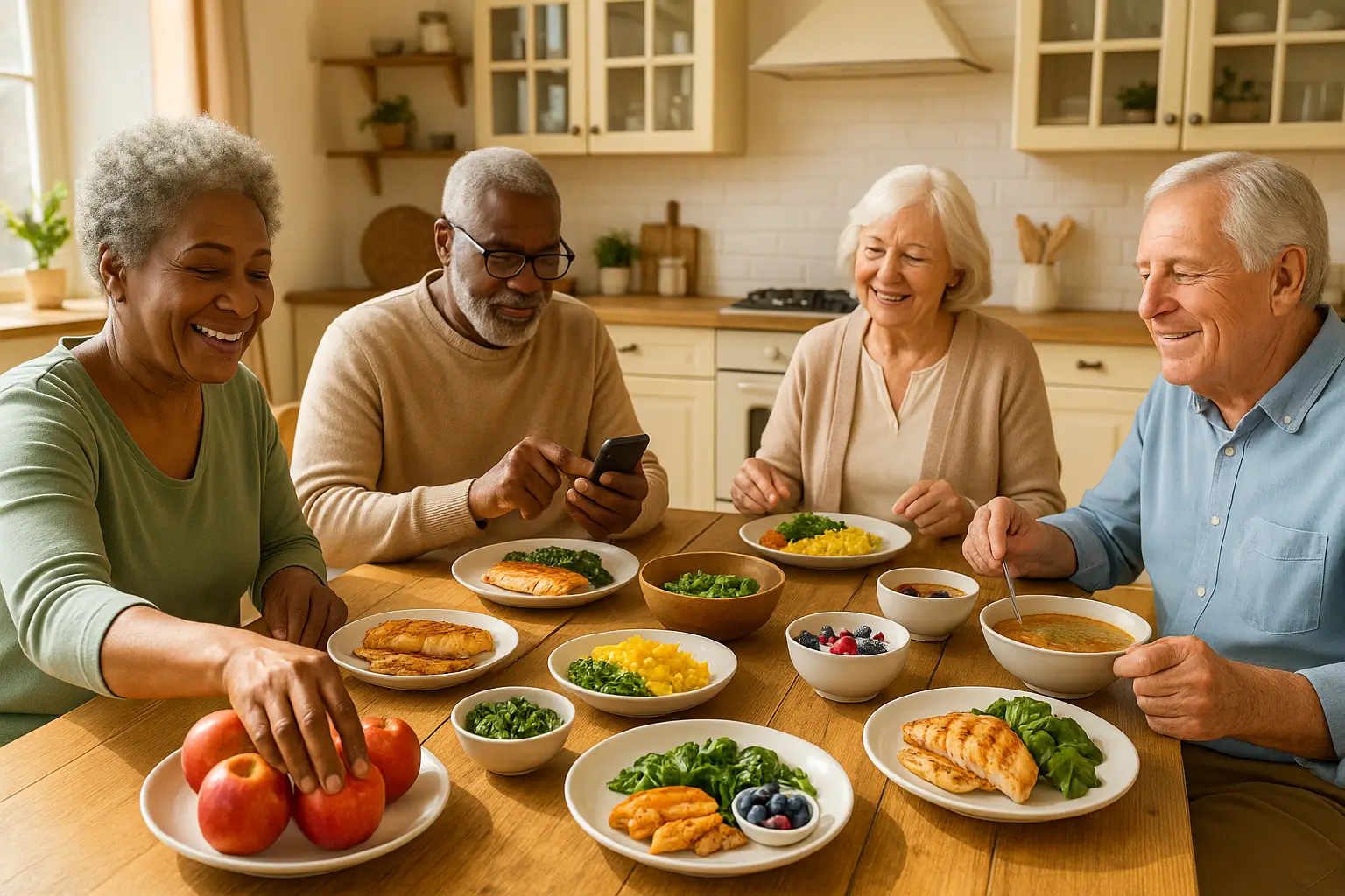 Seniors eating protein foods